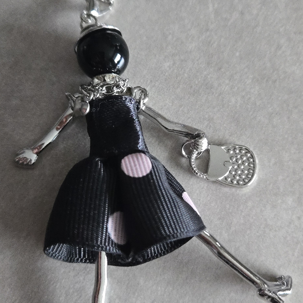 Black Polka Dot Doll Keychain - Pink Dots